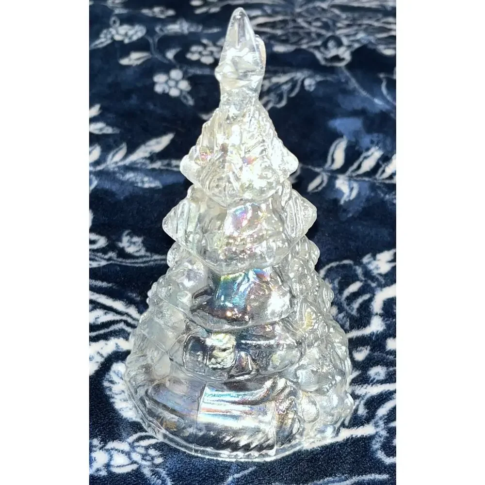 Vintage Iridescent Carnival Glass Christmas Tree With Presents Teddy Bear